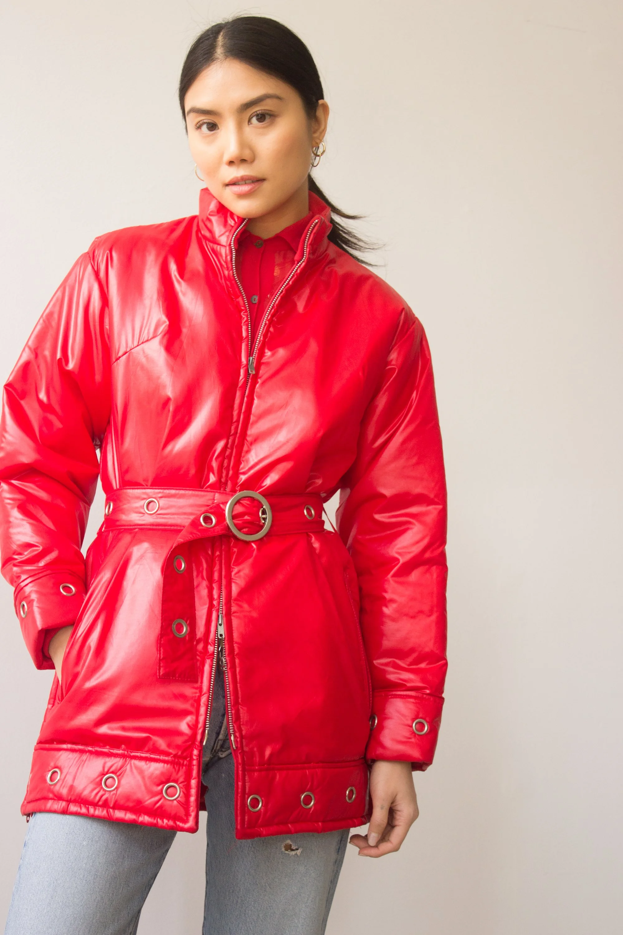 1970s Cherry Red Grommeted Puffer Wayward Collection